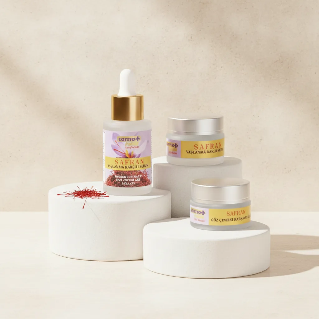 Safran Yaşlanma Karşıtı Bakım Seti (Krem, Serum, Göz Kremi)